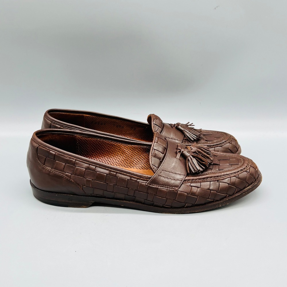 Cole Haan Shoes Womens 7.5 Brown Woven Leather Tassel Loafer Slip On Casual